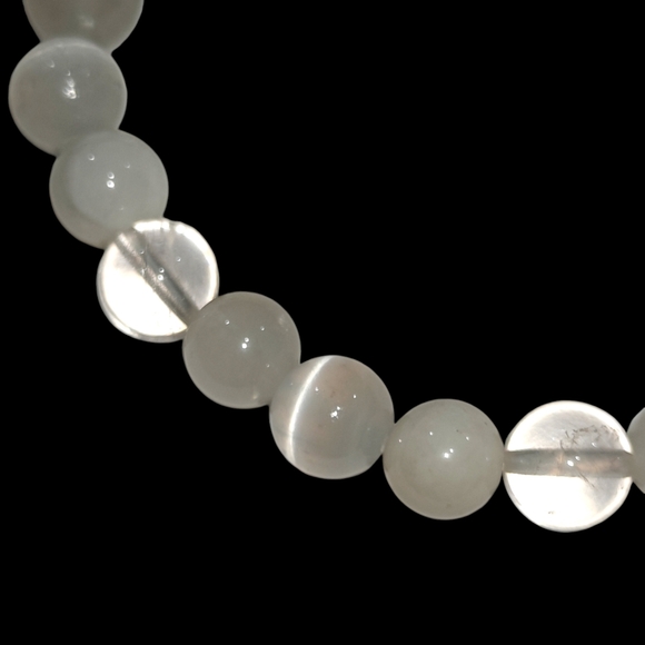 Moonstone, Selenite, Quartz Bracelet Natural Stones 8mm Unisex Stretch Crystal - Picture 3 of 4